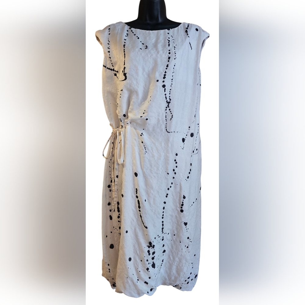 Vintage Hannoh Wessel Silk White and Black Paint Splatter Midi Dress Size 36